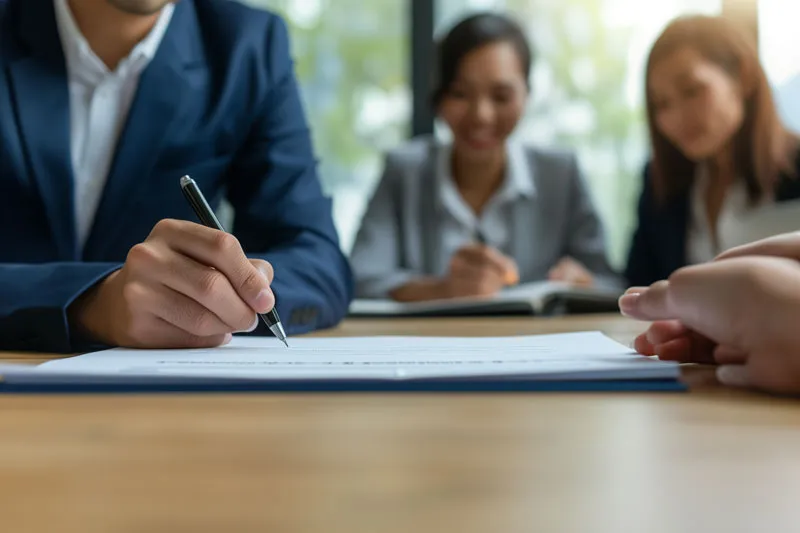 2 personas firmando un documento